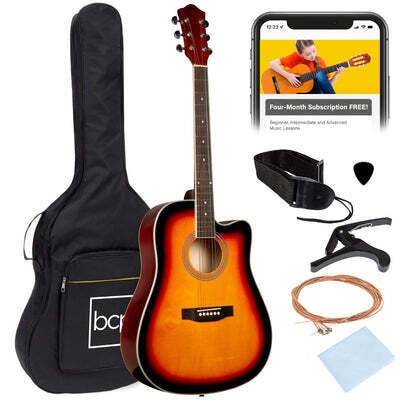 Full Size Beginner Acoustic Guitar Set with Case, Strap, Capo - 41in - Lot 2147