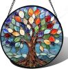 Stained Glass Window Hanging, Colorful Tree of Life Sun Catchers Glass Panel Blue Suncatcher Decor - Thumbnail 1
