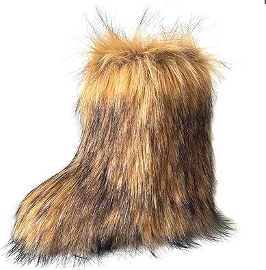 Faux Fur Boots, Mid-Calf Length, Furry Boots for Women Winter Snow Boots - Lot 2159