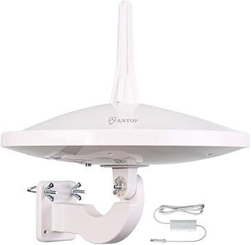 ANTOP UFO 720°Dual-Omni-Directional Outdoor HDTV Antenna Exclusive Smartpass Amplifier &4G LTE Filter,Enhanced VHF/UHF Reception,Fit Outdoor/RV/Attic Use(33ft Coaxial Cable,4K UHD Ready) - Lot 2184