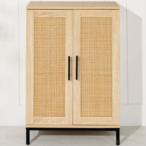 2-Door Natural Rattan Storage Cabinet w/ Adjustable Shelves - 34 x 24in - Lot 2235