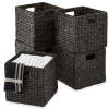 Set of 5 Collapsible Hyacinth Storage Baskets w/ Inserts - 12x12in - Thumbnail 1
