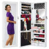 Door/Wall Mount Mirror Jewelry Cabinet Armoire w/ Inside Mirror, LED Lights - Thumbnail 1