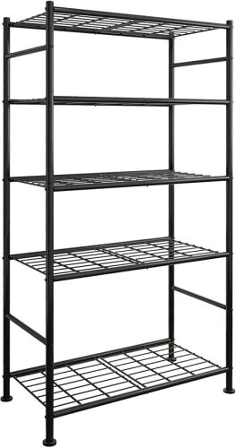 Storage Shelves - 5 Tier Shelf Organizer, Heavy Duty Garage Shelving Unit with Leveling Feet, Stable Metal Shelves Organizer for Pantry, Kitchen and Closet, 33.0" W x 12.6" D x 72.0" H, Black - Lot 2214