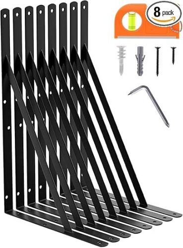 8-Pack 18 Inch Heavy Duty Shelf Brackets, Large Floating Wall Bracket for Garage Storage Shelves, Black Powder-Coated Finish, Load Capacity 800lbs - Lot 2264