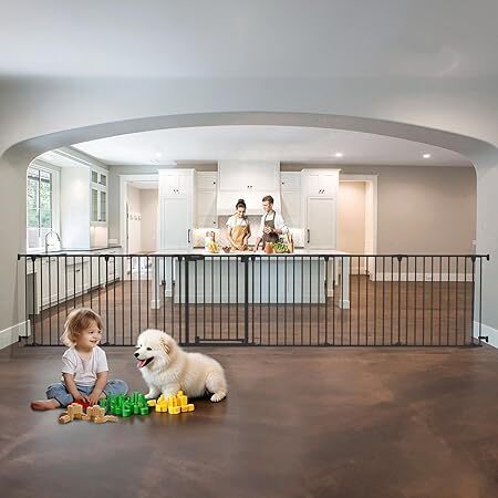 150" Extra Wide Baby Gate, Play Yard Child Safety Gate, Dog Gates with Auto-Close Door, Double Locking System for The House Doorways, Fireplace, Kitchen, 6-Panels, 30" Tall - Lot 2279