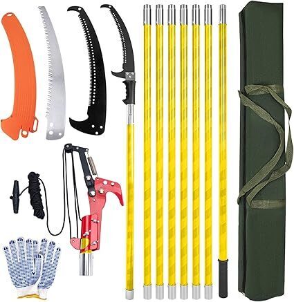 Pole Saws for Tree Trimming, 7.3-27 ft Tree Pruner Manual Pole Saw, Extendable Long Branch Trimmer Tree Pole Pruner Saw Blades and Scissors Set for Pruning Palms and Shrubs - Lot 2310