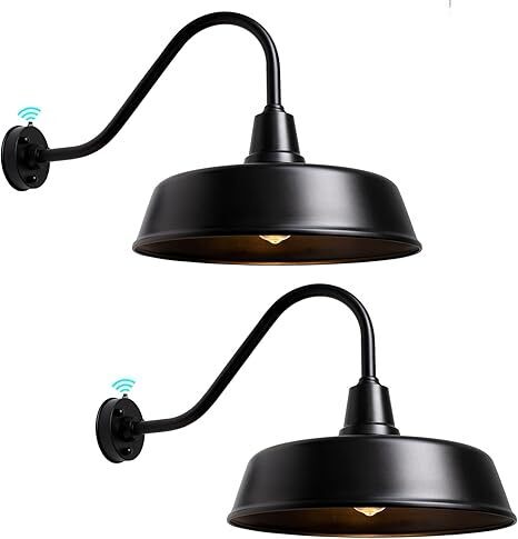 Outdoor Gooseneck Barn Light - 24 inch Farm Style Black Large Lighting Exterior Fixture Sconce Wall Lights for Farmhouse, Dusk to Dawn Sensor Front Door Porch Garage Patio 2 PCS - Lot 2316