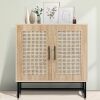 KFO Storage Cabinet with Handmade Natural Rattan Doors, Rattan Buffet Cabinet, Sideboard for Living Room, Hallway, Dining Room, Entryway - Thumbnail 1