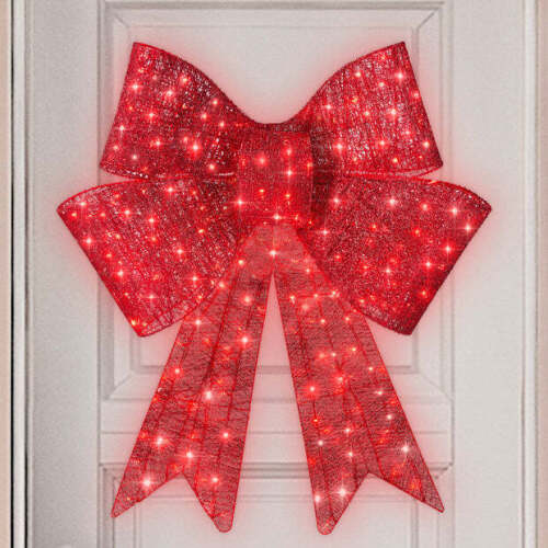 Pre-Lit Large Christmas Bow Decoration, Holiday Decor w/ 8 Functions 36in - Lot 2319
