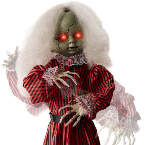 Haunted Holly Animatronic Roaming Doll Halloween Decoration w/ Light-Up Eyes - Lot 2436