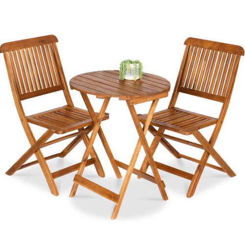 3-Piece Acacia Wood Bistro Set w/ Folding Table, 2 Chairs - Lot 2456