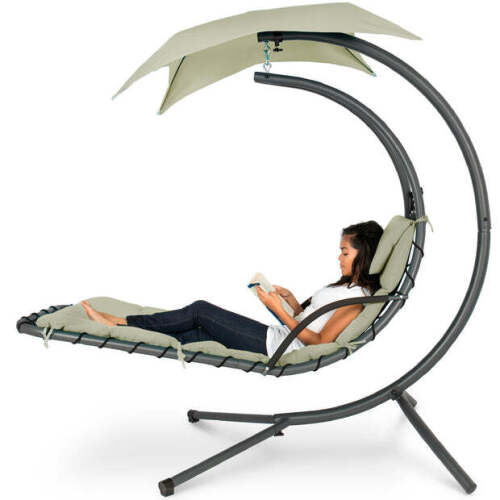 Hanging Curved Chaise Lounge Chair w/ Built-In Pillow, Removable Canopy - Lot 2283