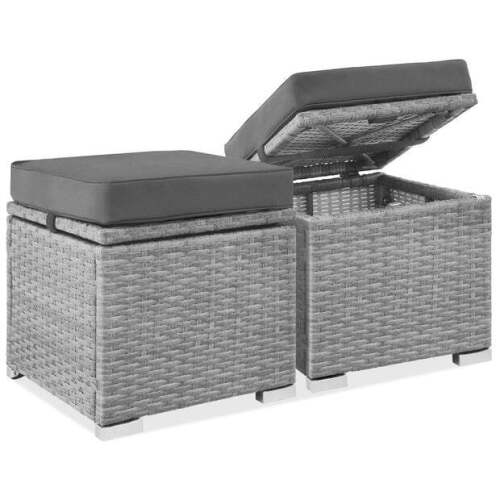 Set of 2 Wicker Ottomans, Multipurpose w/ Removable Cushions, Steel Frame - Lot 2349