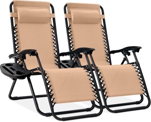 Set of 2 Adjustable Zero Gravity Patio Chair Recliners w/ Cup Holders - Lot 2384