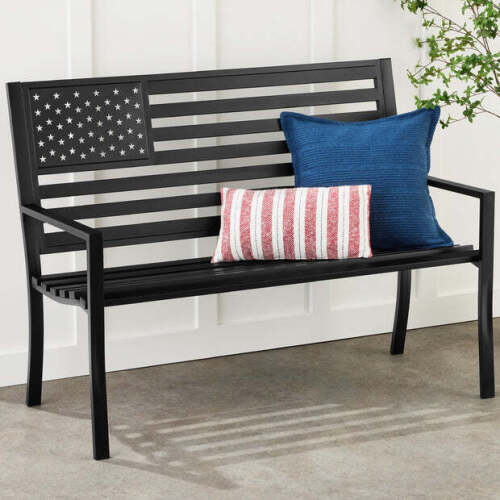 Indoor Outdoor Steel Bench w/ American Flag Backrest, 790lb Capacity - Lot 2410