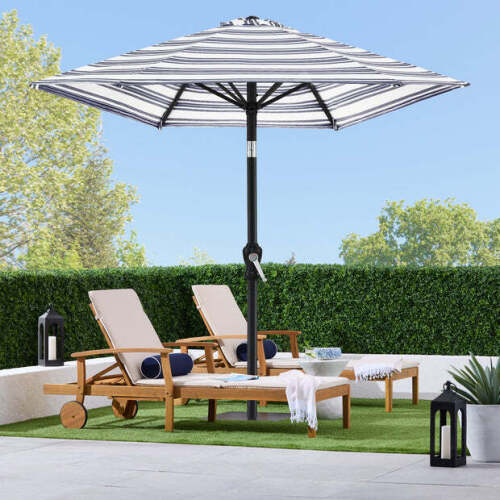Outdoor Steel Striped Market Patio Umbrella w/ Tilt, Crank Lift - 10ft - Lot 2457