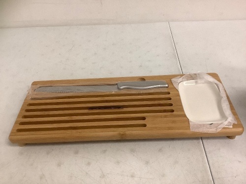 Bamboo Break Slicer with Condiment Sauce Bowl, Appears New, Sold As Is - Lot 665