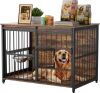 44" Chewproof Wooden Kennel Furniture, Sliding Door, Adjustable Bowls - Thumbnail 1