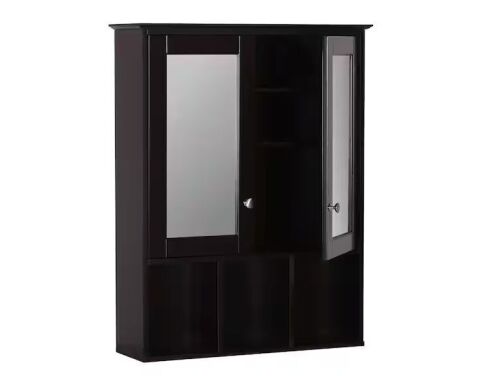 VEIKOUS 23.6 in. W x 7.5 in. D x 30.4 in. H Oversized Bathroom Storage Wall Cabinet with Adjustable Shelves and Mirror, Espresso - Lot 107JF