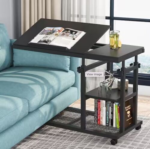 31.5 in. Mobile Black Height Adjustable C-Shaped End Table - Lot 108JF