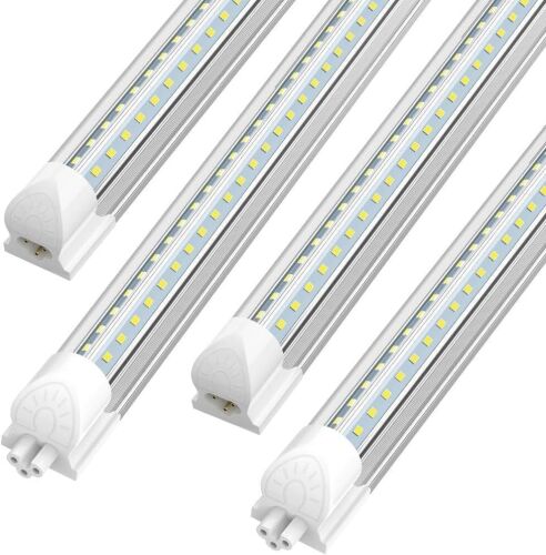 8FT 100W 15000LM 6000K Cool White High Output Linkable T8 Tube Fixtures, V-Shaped, 4 Pack - 1 Bent - Lot 732JF