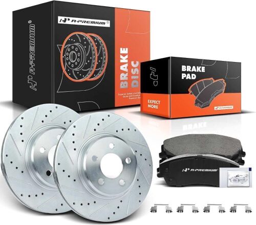 A-Premium 12.6 in (320 mm) Front Drilled and Slotted Disc Brake Rotors + Ceramic Pads Kit Compatible with Select Chrysler and Dodge Models - 300, Challenger, Charger, Magnum, 6-PC Set - Lot 258