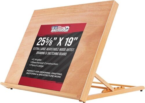 U.S. Art Supply X-Large 25-5/8" x 19" Wooden Drawing Board, Adjustable Table Top Easel - Lot 253