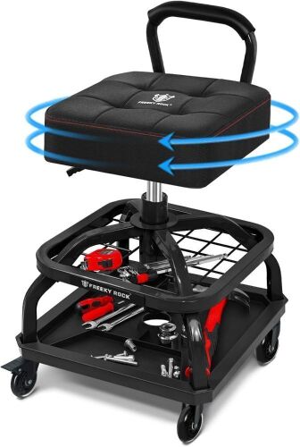 Rolling Shop Stool with Handle Backrest, Tool Tray Storage - Lot 156