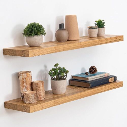 Acovy 8" Deep Rustic Solid Wood Wall Mounted Floating Shelves, 32", Set of 2 - Lot 369