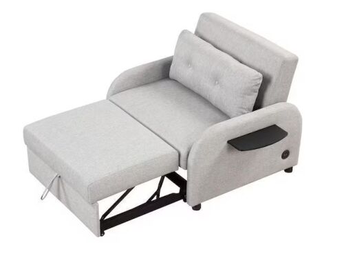 Harper & Bright Designs Gray 42.9 in. Multifunctional Linen Twin Size Sleeper Sofa Bed with 2-Wing Table and USB Charging Ports - Lot 64JF