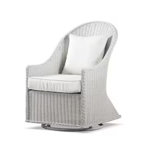 Furniture of America Binne Gray Swivel Metal and Wicker Outdoor Lounge Chair with White Cushion - Slightly Bent - Lot 79JF