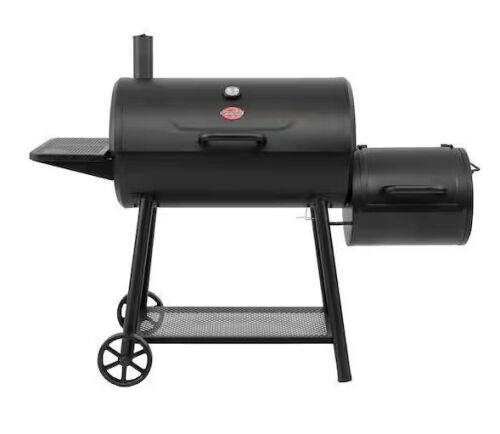 Char-Griller Smokin' Champ Charcoal Grill Offset Smoker in Black with Charcoal Tray and Dual Damper Controls - Lot 21JF