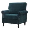 Dark Teal Chenille Upholstered Wood Frame Accent Chair Armchair with Turned Legs and Tufted Rolled Armrests - Thumbnail 1