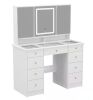 FUFU&GAGA White Makeup Vanity Desk with 3 Mirrors, Glass Top, Hidden Storage Shelves, LED Lighted - Thumbnail 1