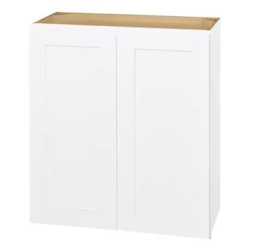 Hampton Bay Avondale 27 in. W x 12 in. D x 30 in. H Ready to Assemble Plywood Shaker Wall Kitchen Cabinet in Alpine White - Lot 312JF