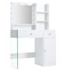 White 35.4 in. W Makeup Vanity with Glass Top, Mirror, 3 Lighting Modes, Storage Shelves and 2 Drawers - Thumbnail 1