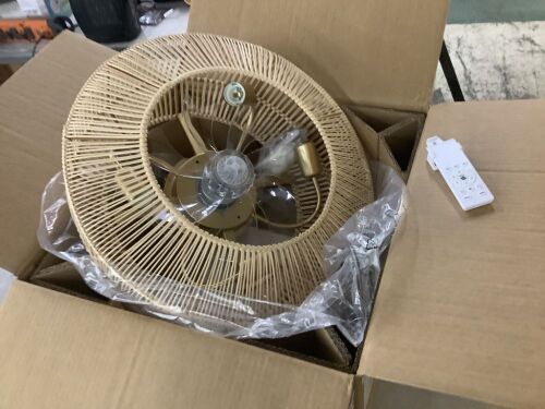 20 in. Indoor 4-Lights Gold Rattan Ceiling Fan with Remote - Lot 324JF