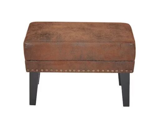 CHRISTOPHER KNIGHT HOME Lorenzo Vintage Brown Polyester Upholstery Rectangle Accent Ottoman Solid Wood Legs - Lot 414JF