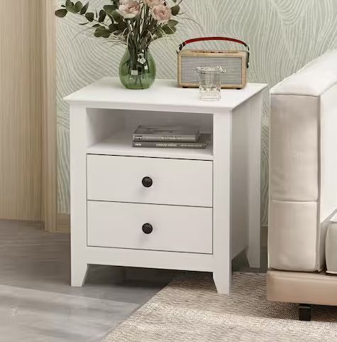 FUFU&GAGA White Wooden Standard Nightstand with 2 Drawers and Open Shelf, 19.7 L x 15.7 in. W x 21.7 in. H - Lot 421JF