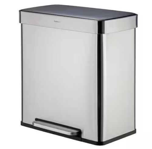 16 Gal. Dual Compart Stainless Steel Recycle Trash Can, Step-on - Lot 424JF