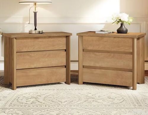 BYBLIGHT Fenley Walnut 3-Drawer 31.5 in. W Wood Nightstands, Set of 2 - Lot 44JF
