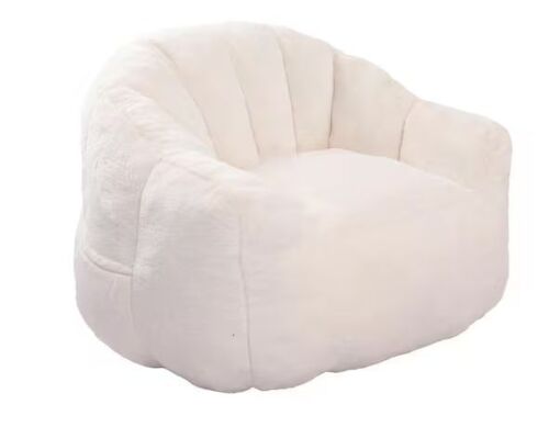 Noble House Dorothy White Faux Fur Foam Bean Bag Chair with Armrests - Lot 52JF
