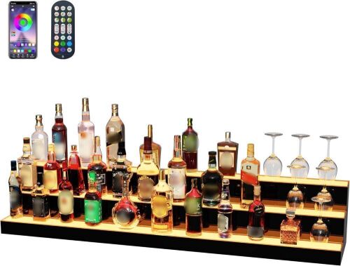Acrylic 60 Inch 3 Tier Detachable LED Lighted Liquor Bottle Display Shelf with Remote Control - Lot 162