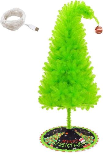 Lime Green Xmas Tree with Tree Skirt, 6' Curved Top, 7' Straight Upright - Lot 468