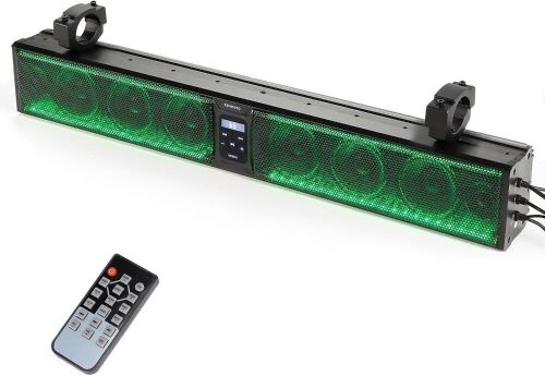 KEMIMOTO Heavy-Duty Metal Soundbar 32-inch 8-Speaker Bluetooth Waterproof IP65 Beat Sync RGB Light UTV Soundbar Remote Control SXS Sound Bar for ATV Golf Cart 1.25-2 inch Roll Bar - Lot 84