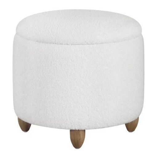 OSP Home Furnishings Lyra Storage Ottoman in Ivory Sherpa Fabric with Medium Oak Legs - Lot 505JF