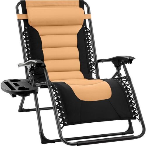 Oversized Padded Zero Gravity Chair, Folding Recliner w/ Headrest, Side Tray - Lot 519