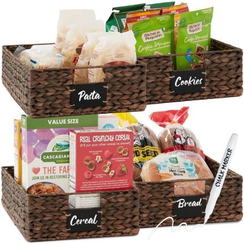 Set of 4 Water Hyacinth Pantry Baskets w/ Chalkboard, Chalk Marker - Lot 525