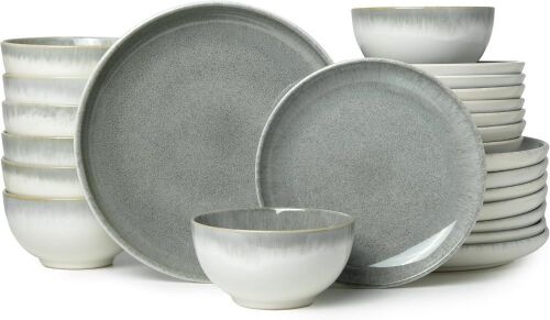Pokini 24 Piece Stoneware Dinnerware Set for 8, Gradient Green - Lot 181